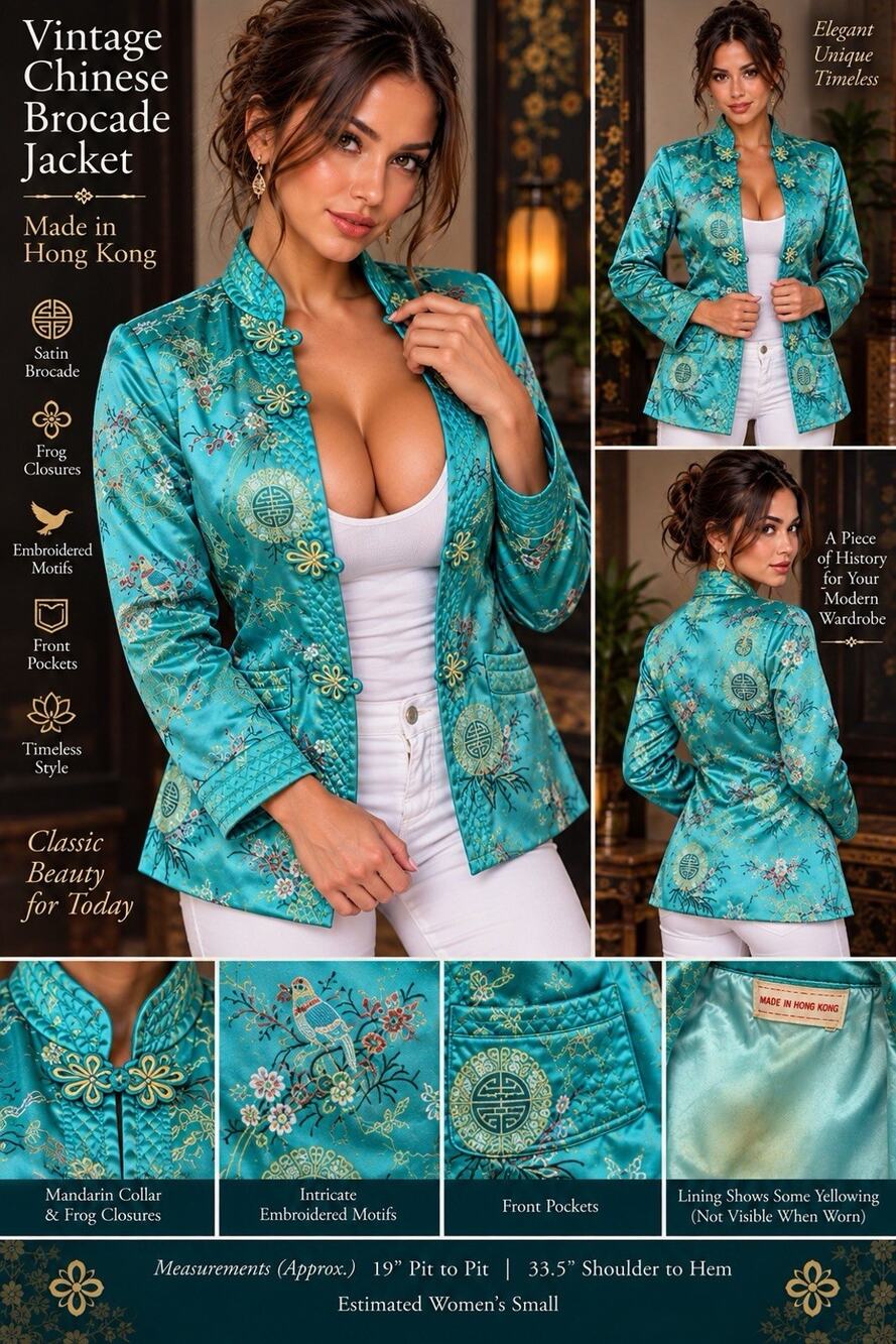 Vintage Women’s S Chinese Satin Brocade Coat Hong Kong Frog